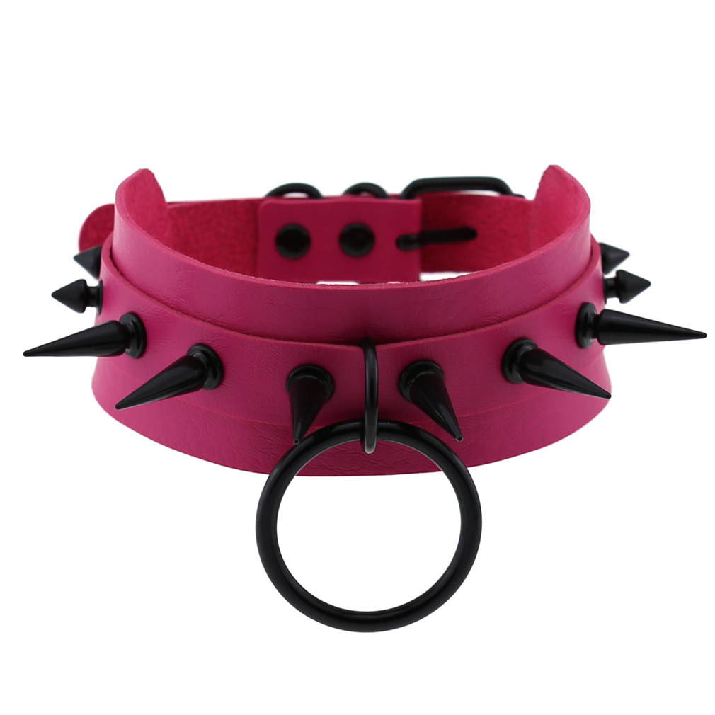 (image for) Double Layer PU Leather Black Nail Collar