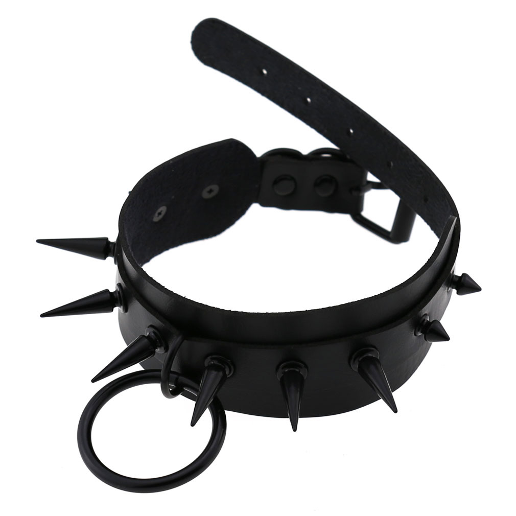 (image for) Double Layer PU Leather Black Nail Collar