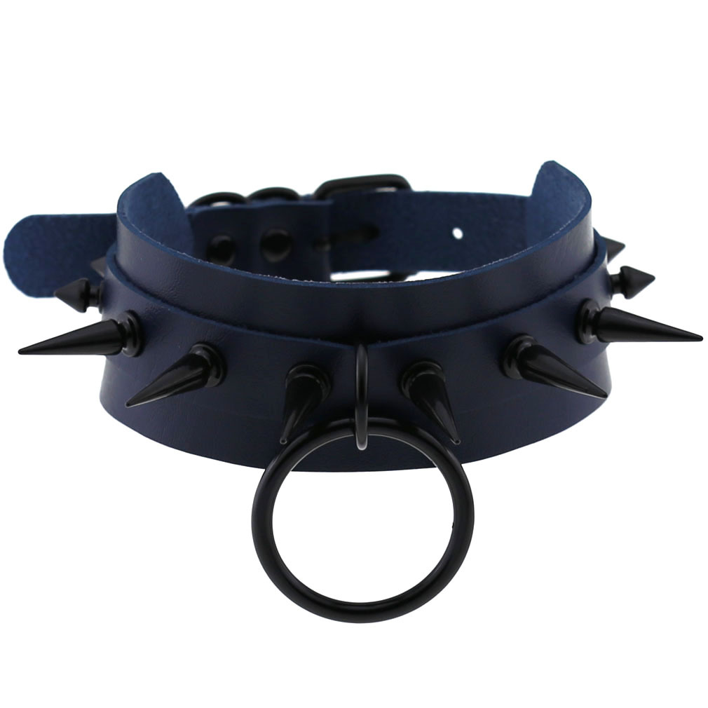 (image for) Double Layer PU Leather Black Nail Collar