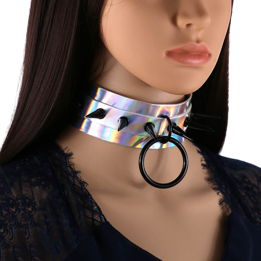(image for) Double Layer PU Leather Black Nail Collar - Laser