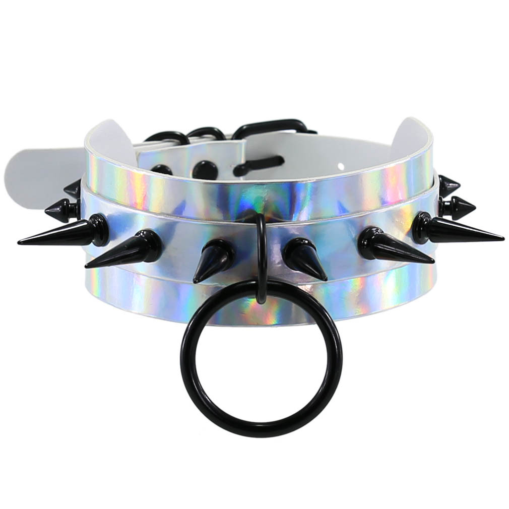 (image for) Double Layer PU Leather Black Nail Collar - Laser