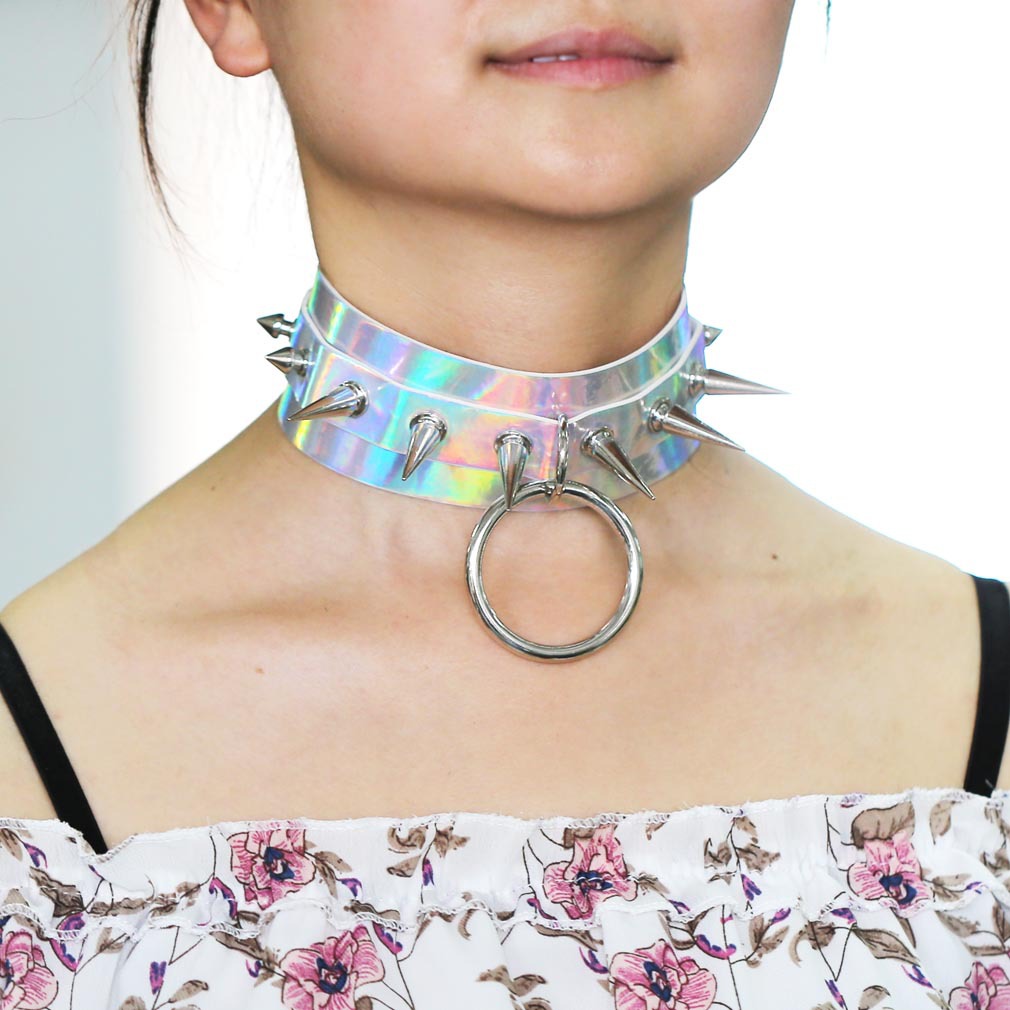 (image for) Double Layer PU Leather Silver Nail Collar - Laser