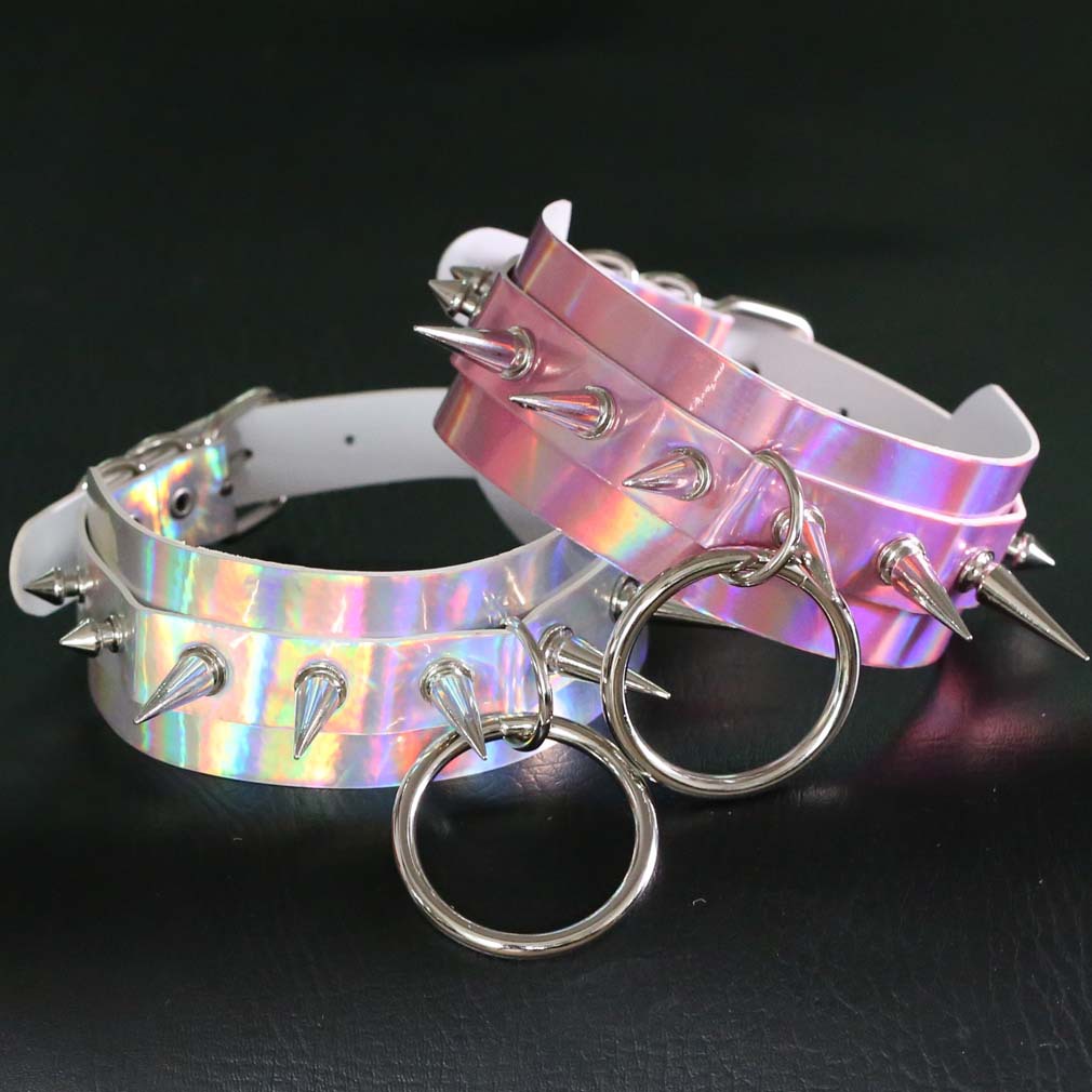 (image for) Double Layer PU Leather Silver Nail Collar - Laser