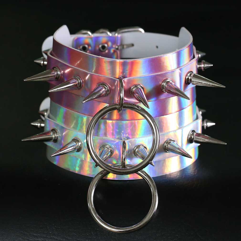 (image for) Double Layer PU Leather Silver Nail Collar - Laser