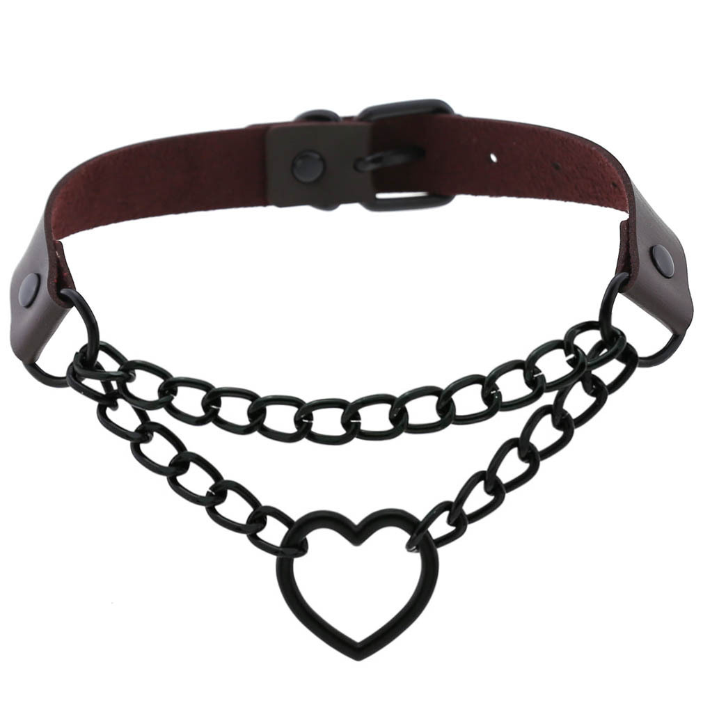 (image for) Black Heart Ring Chain Neck Necklace