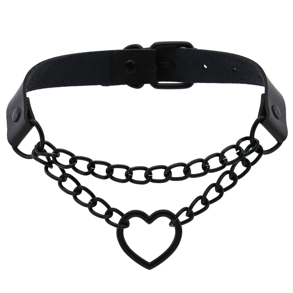 (image for) Black Heart Ring Chain Neck Necklace