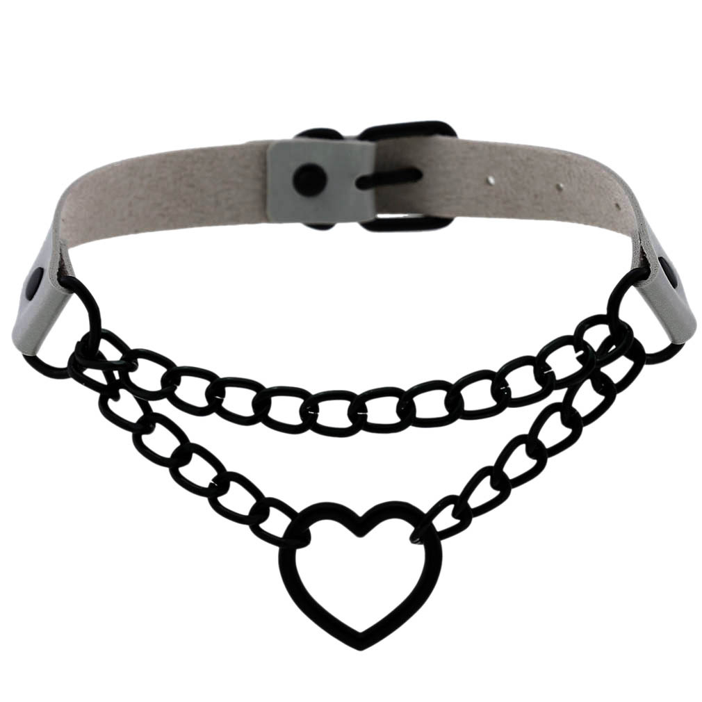 (image for) Black Heart Ring Chain Neck Necklace