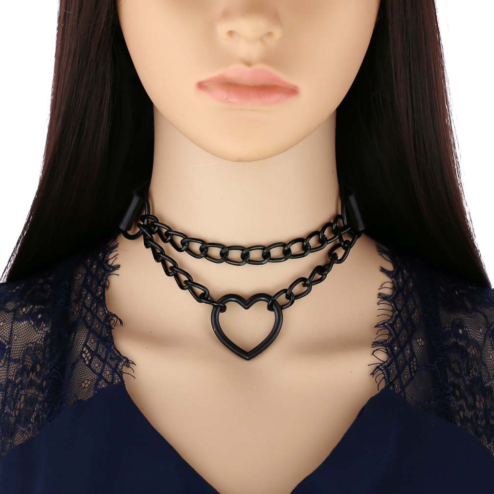 (image for) Black Heart Ring Chain Neck Necklace