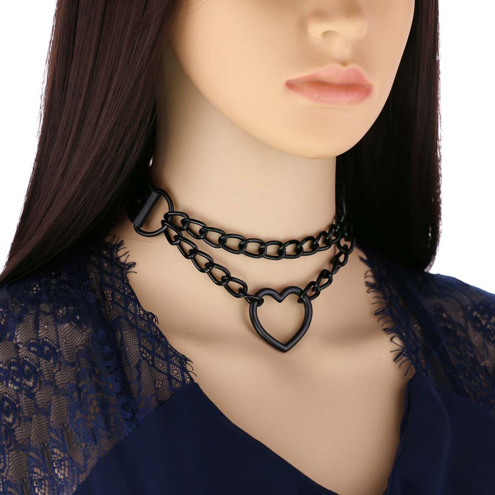 (image for) Black Heart Ring Chain Neck Necklace