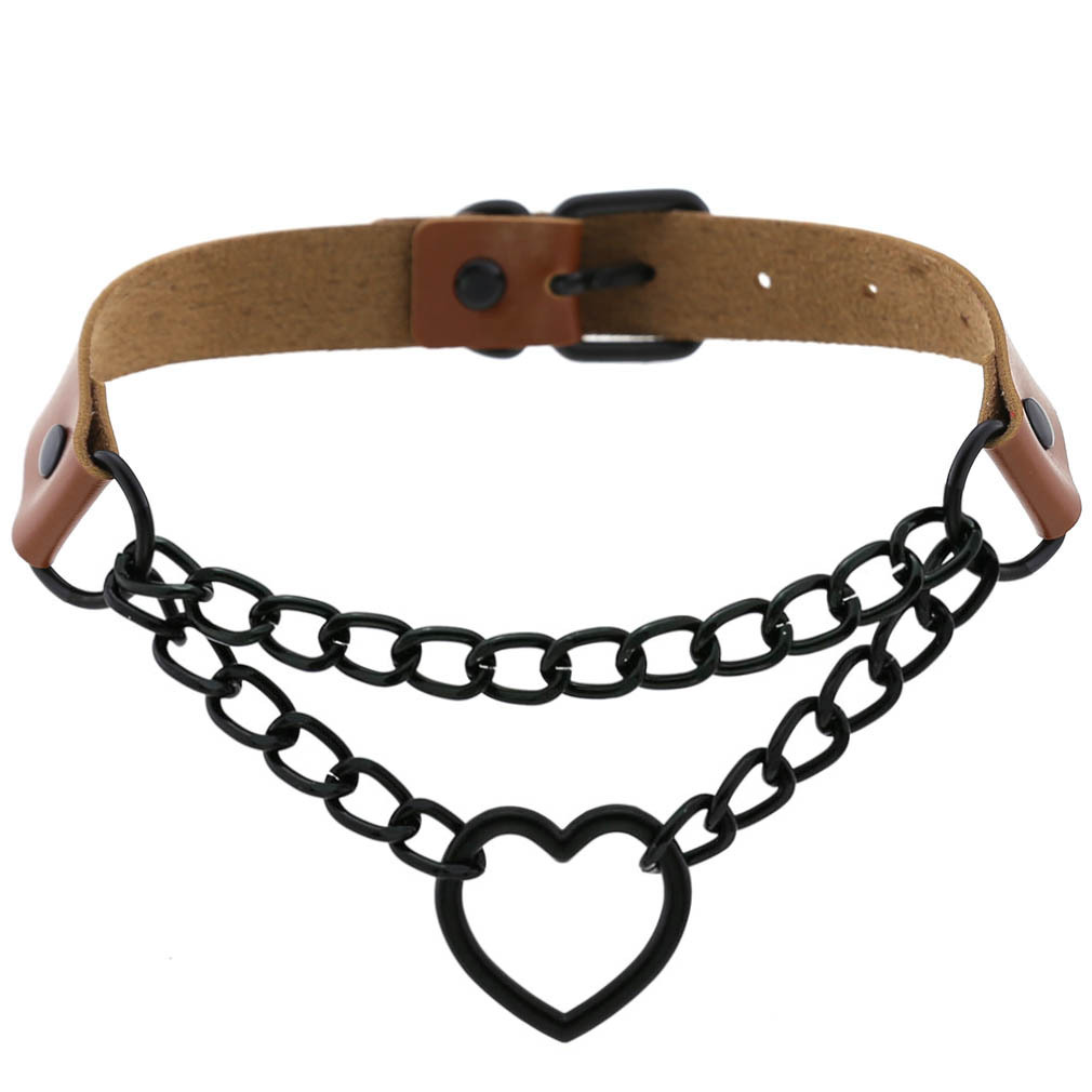 (image for) Black Heart Ring Chain Neck Necklace