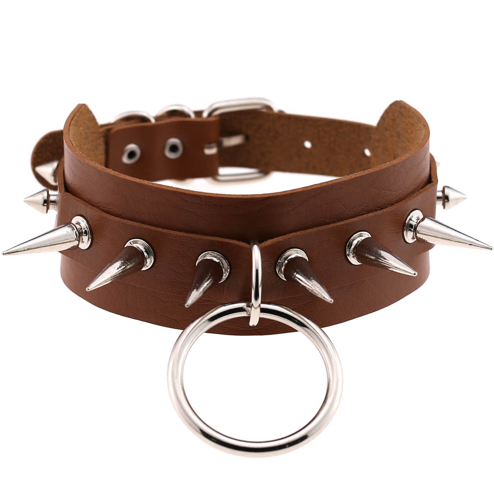 (image for) Double Layer PU Leather Silver Nail Collar