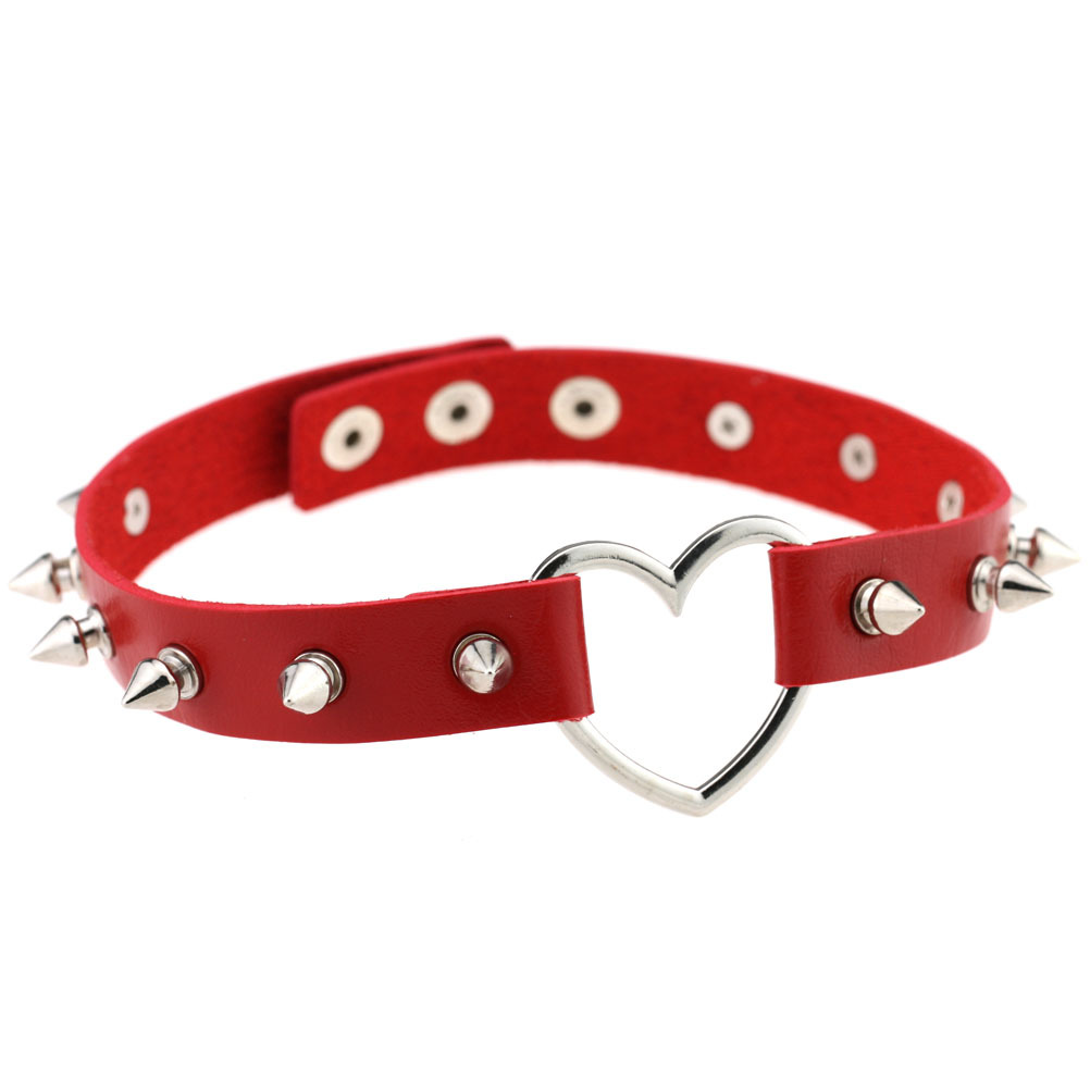 (image for) Sliver Heart Spiked Rivet Leather Collar