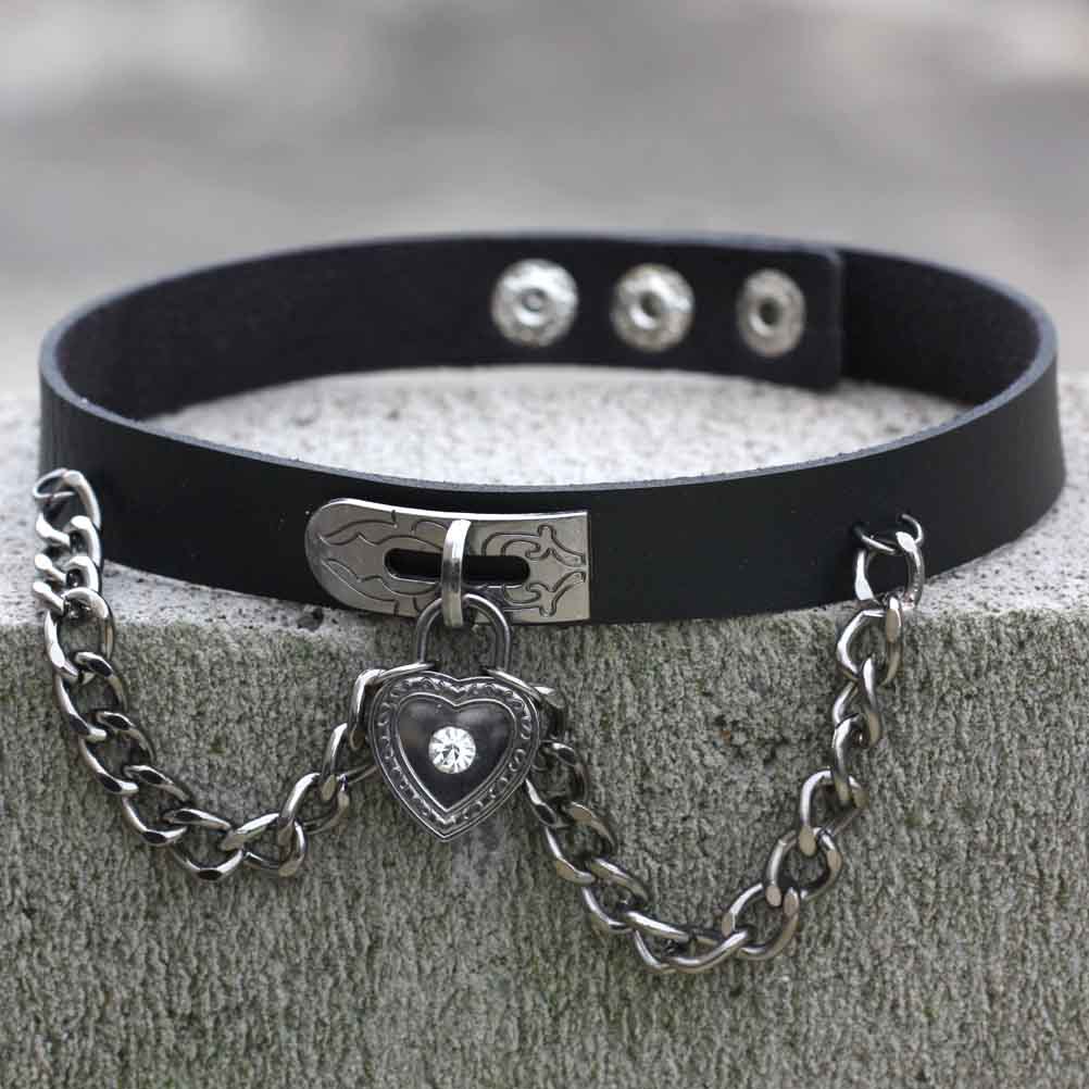 (image for) Heart Lock Leather Collar Neck Strap