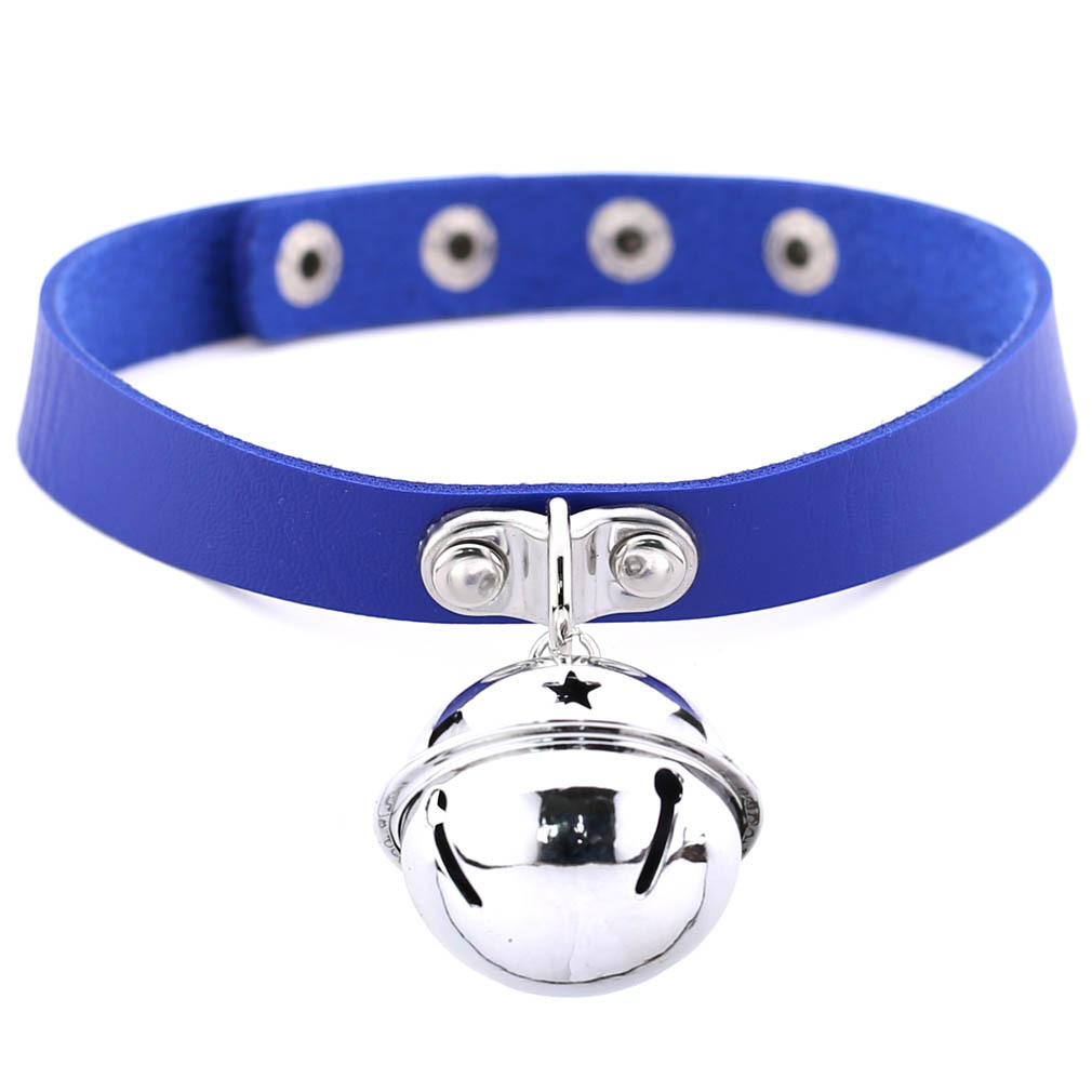 (image for) Leather Silver Bell Pendant Collar