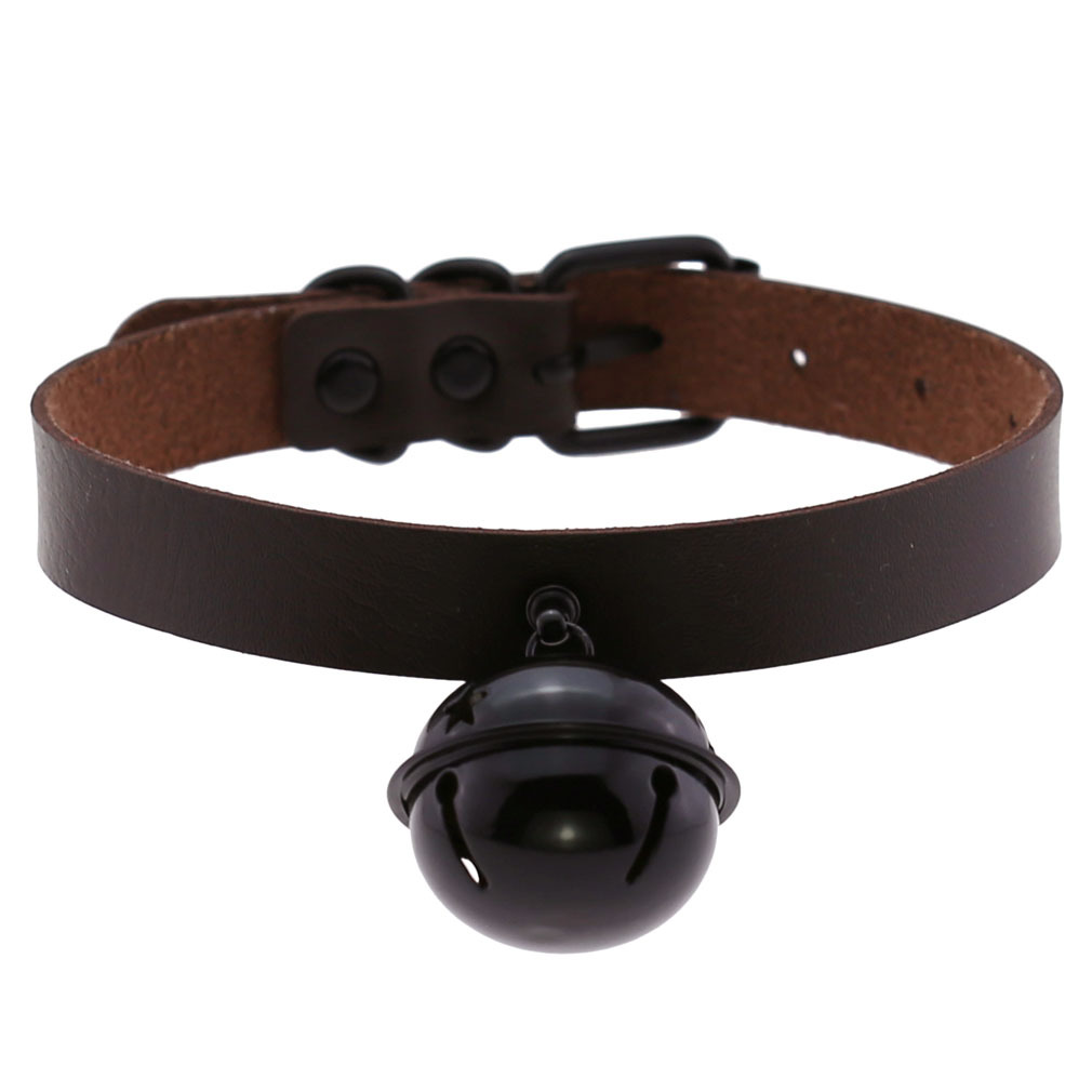 (image for) Leather Black Bell Pendant Collar
