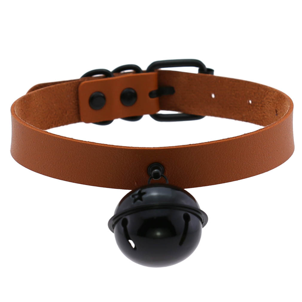 (image for) Leather Black Bell Pendant Collar