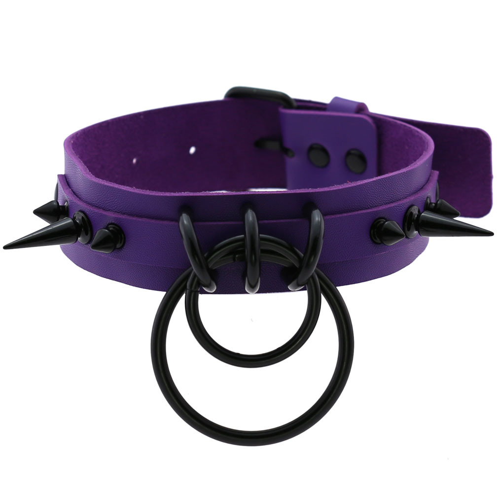 (image for) Black Spiked Drum Nails Double Ring Collar