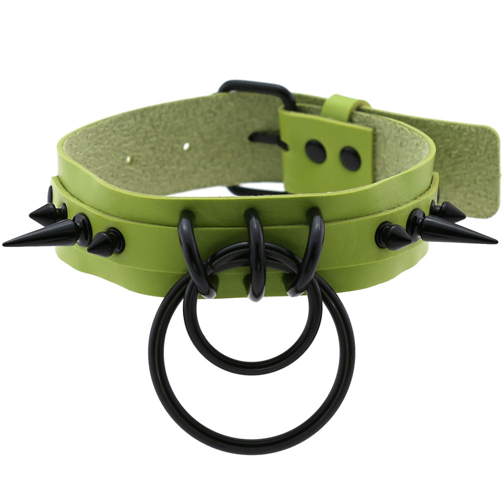 (image for) Black Spiked Drum Nails Double Ring Collar