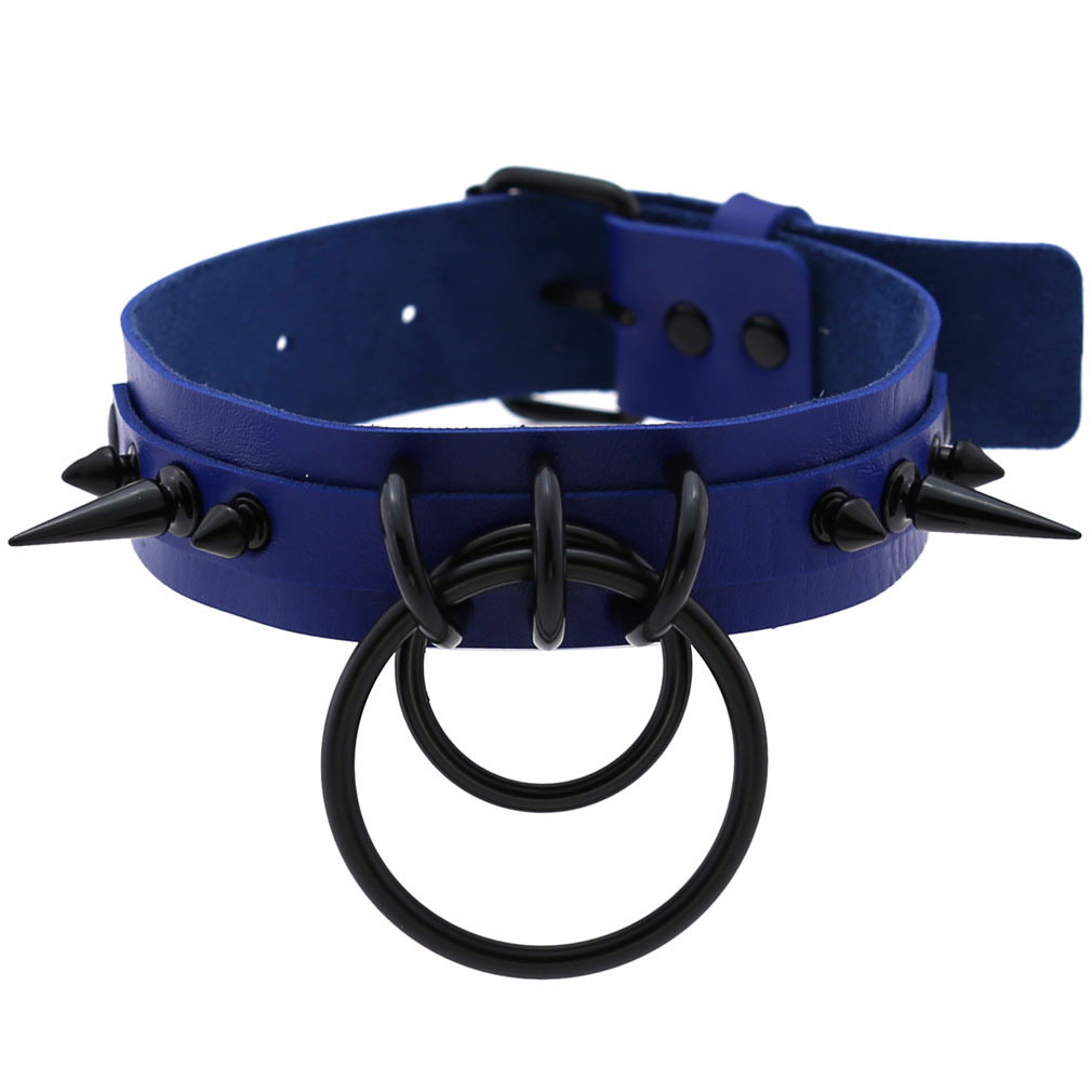 (image for) Black Spiked Drum Nails Double Ring Collar