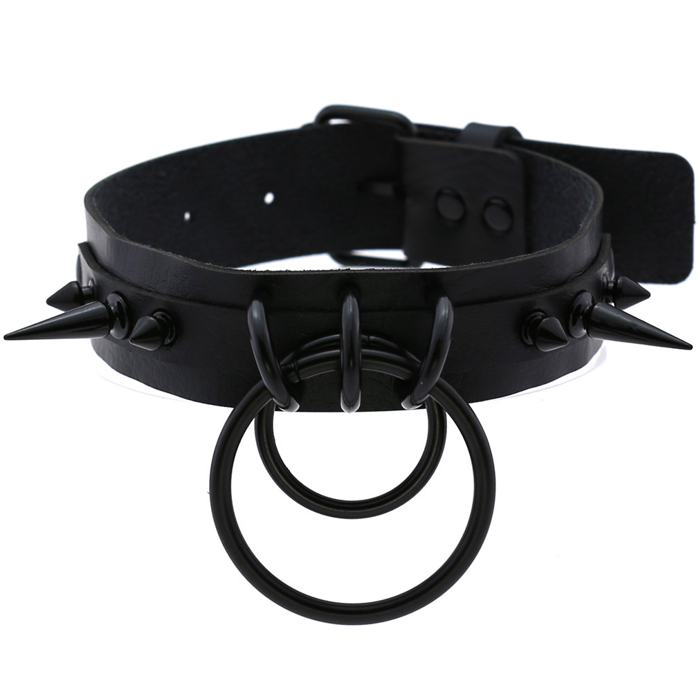 (image for) Black Spiked Drum Nails Double Ring Collar