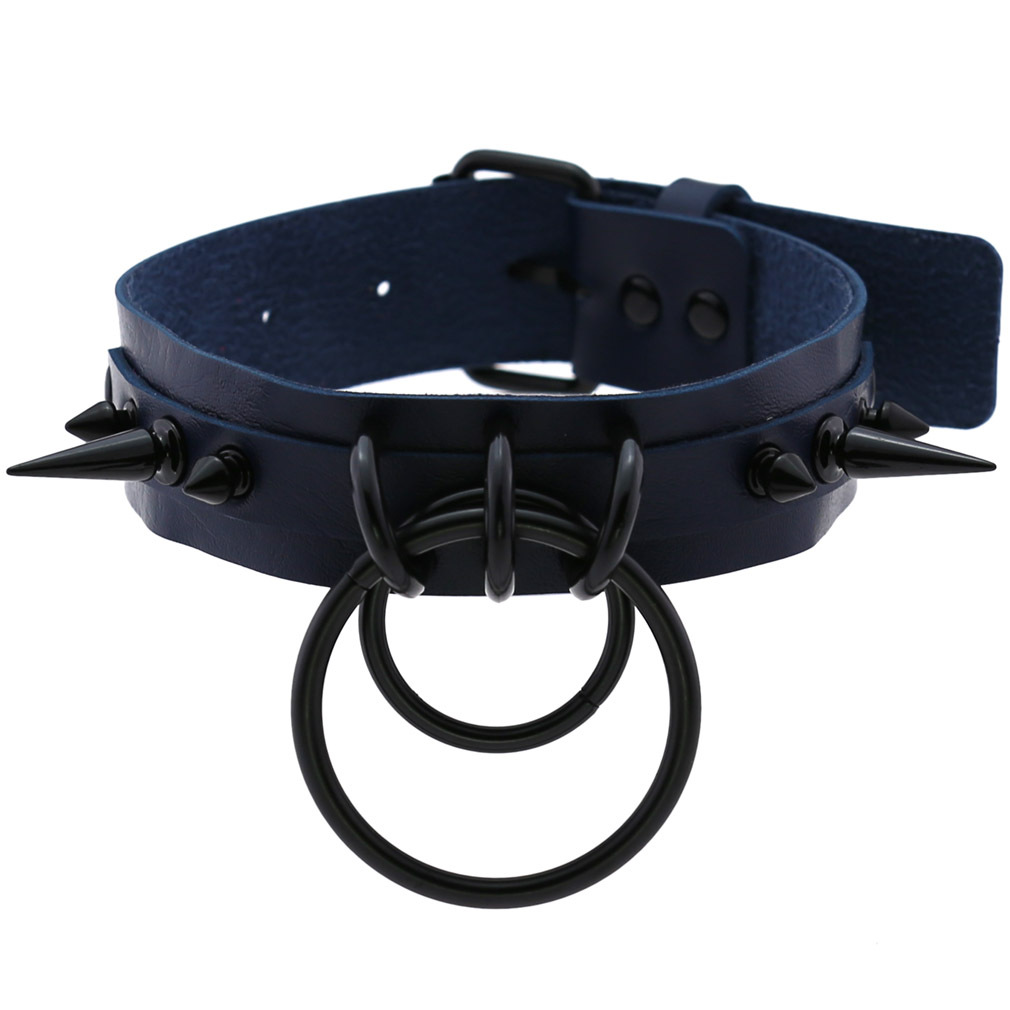 (image for) Black Spiked Drum Nails Double Ring Collar