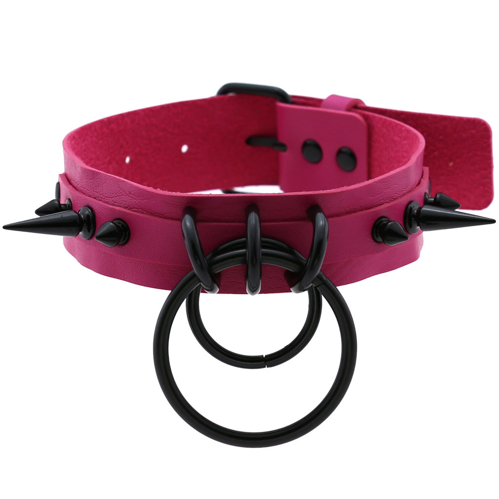 (image for) Black Spiked Drum Nails Double Ring Collar