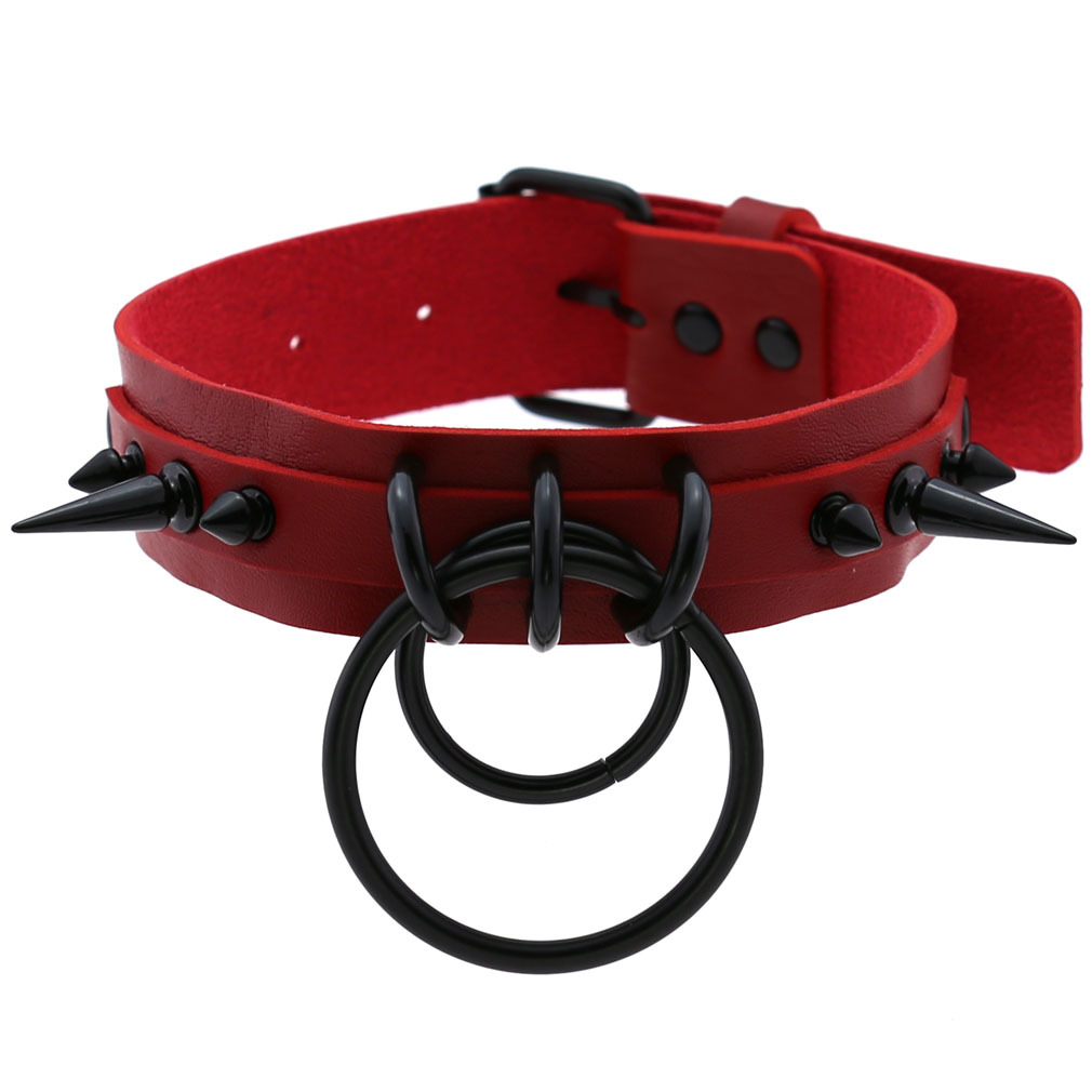 (image for) Black Spiked Drum Nails Double Ring Collar