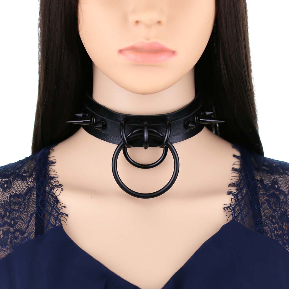 (image for) Black Spiked Drum Nails Double Ring Collar