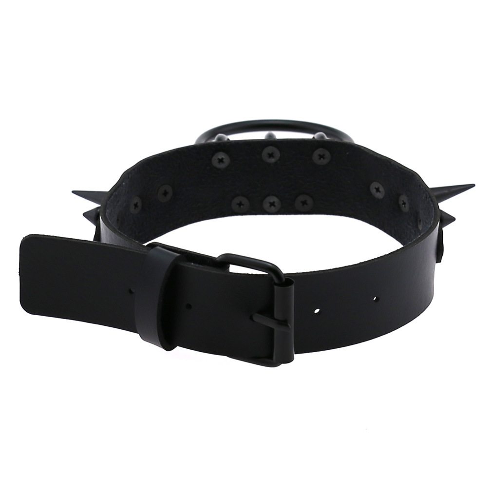 (image for) Black Spiked Drum Nails Double Ring Collar