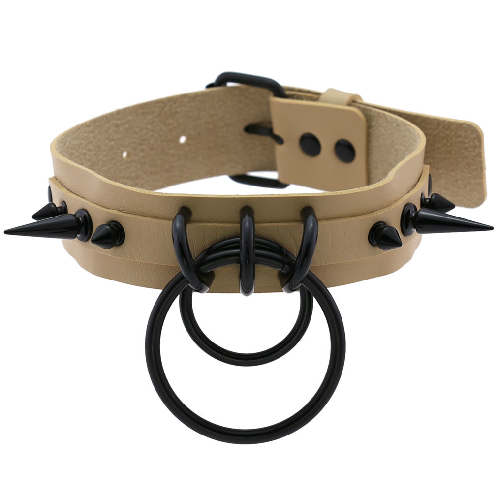 (image for) Black Spiked Drum Nails Double Ring Collar