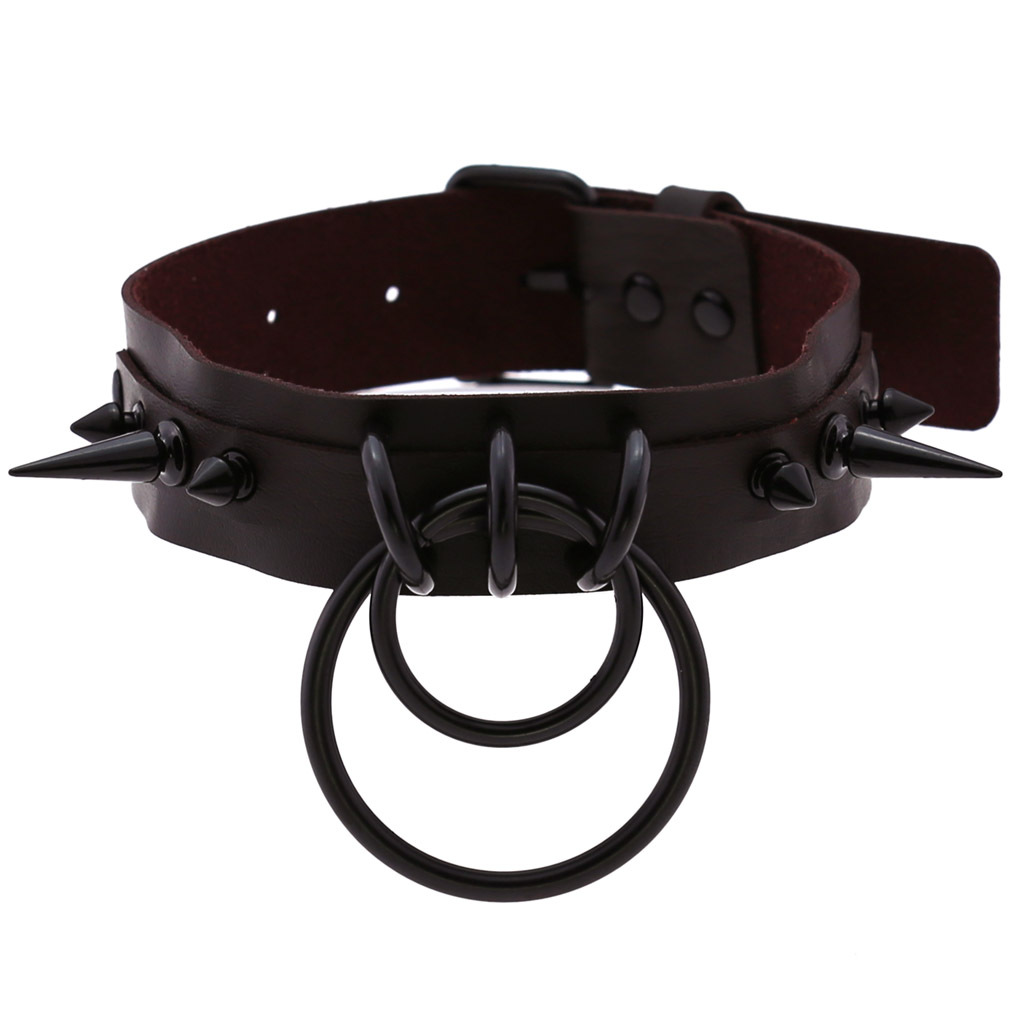 (image for) Black Spiked Drum Nails Double Ring Collar