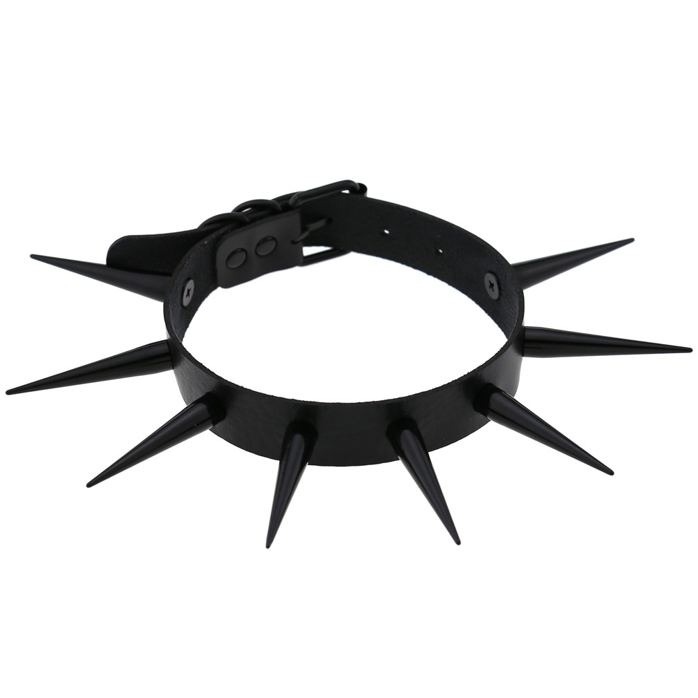 (image for) Extra Long Black Stud PU Leather Collar