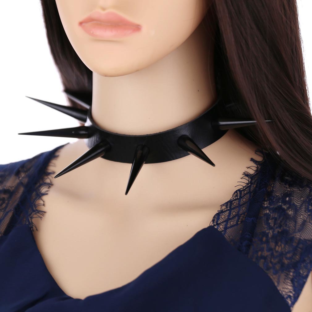 (image for) Extra Long Black Stud PU Leather Collar