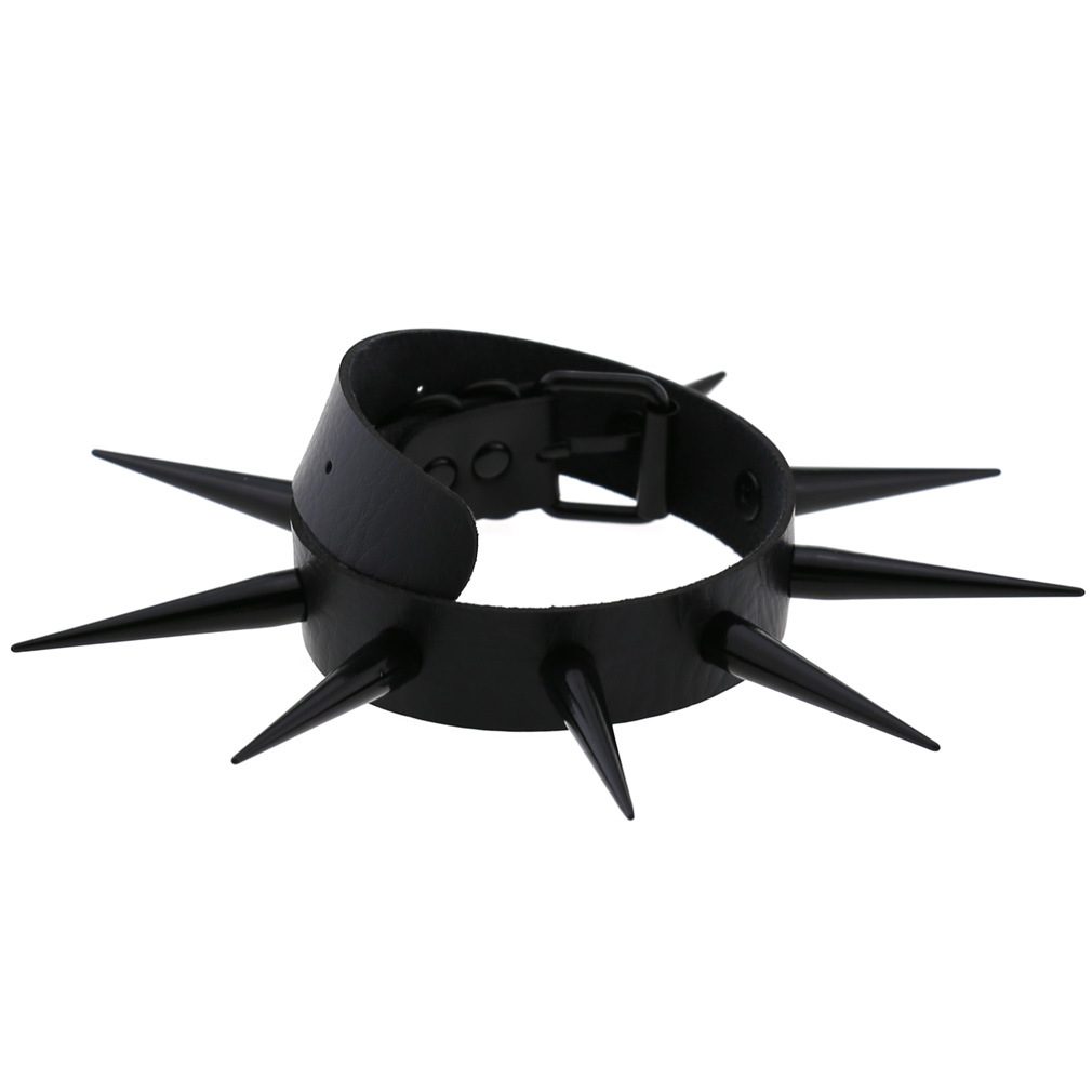 (image for) Extra Long Black Stud PU Leather Collar