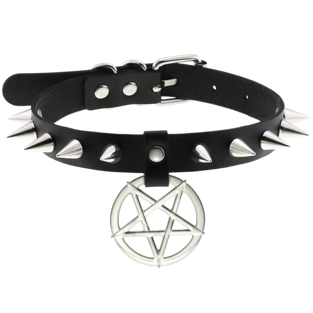 (image for) Rivet Pentagram Pendant Leather Choker