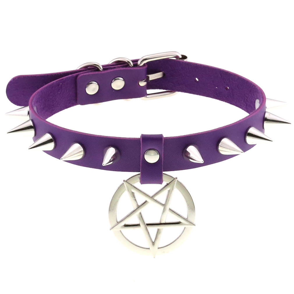 (image for) Rivet Pentagram Pendant Leather Choker