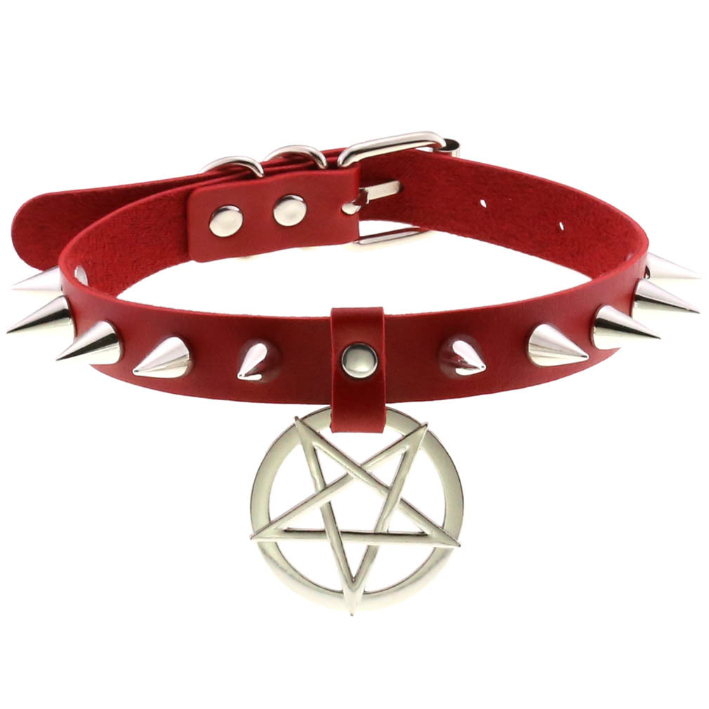 (image for) Rivet Pentagram Pendant Leather Choker