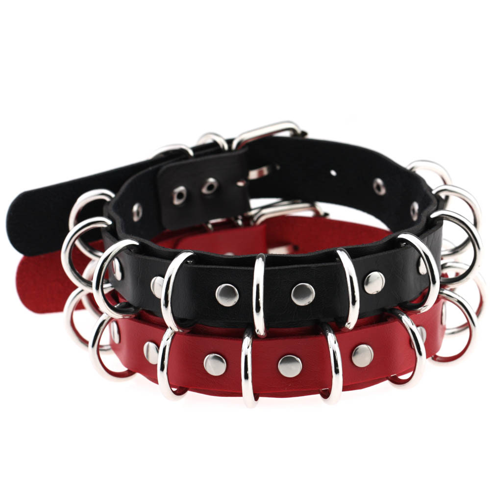 (image for) Multiple Rings Double Leather Collar