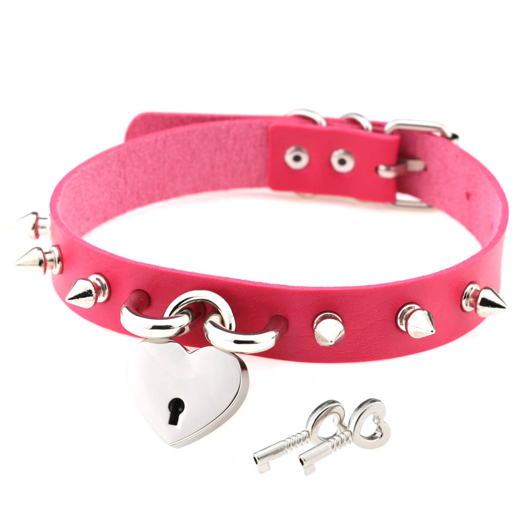 (image for) Studded Heart Lock Pendant Collar