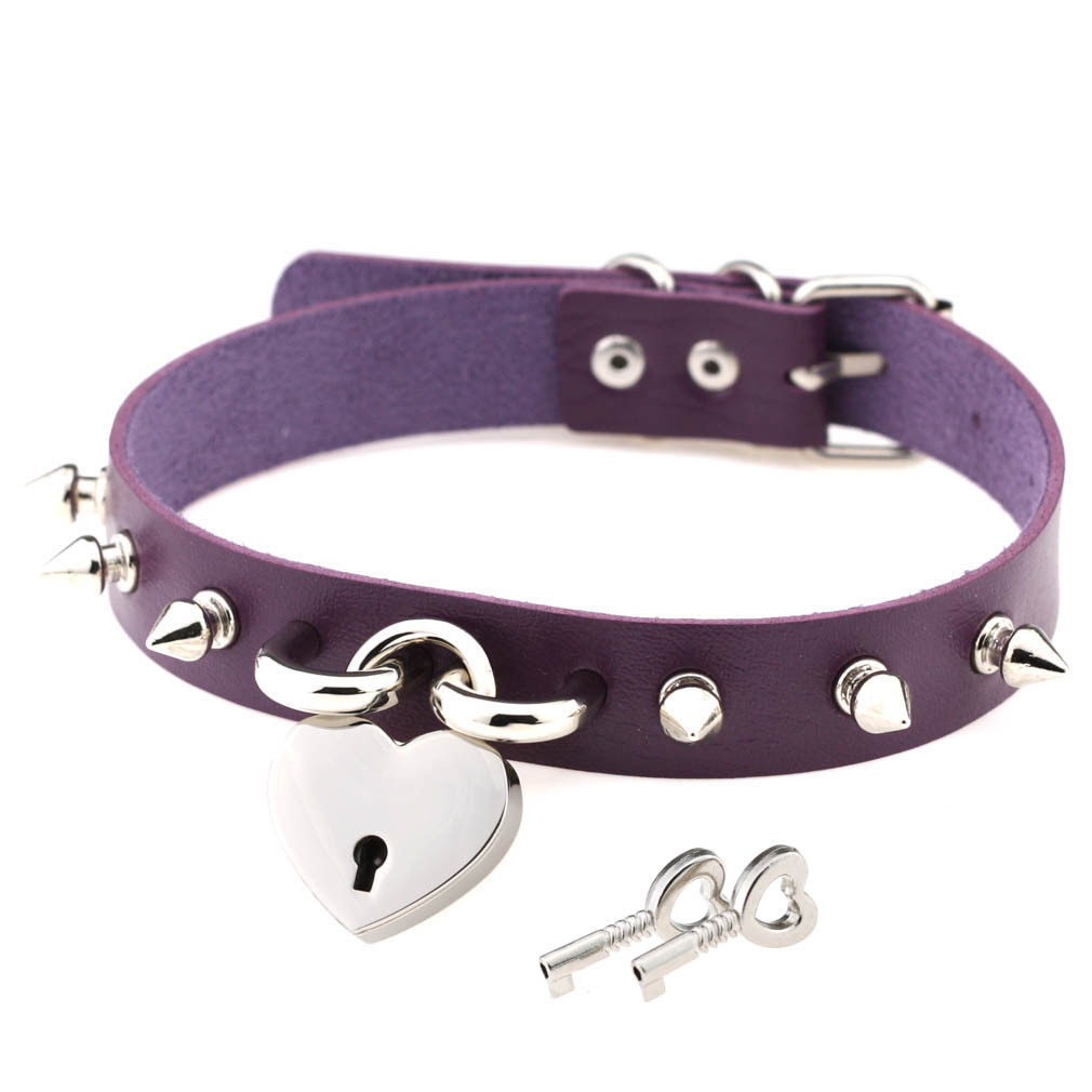 (image for) Studded Heart Lock Pendant Collar