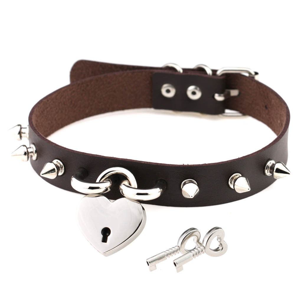 (image for) Studded Heart Lock Pendant Collar