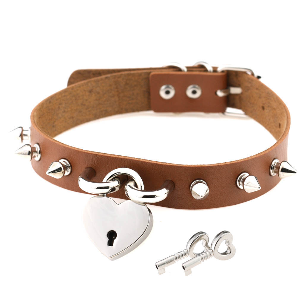 (image for) Studded Heart Lock Pendant Collar