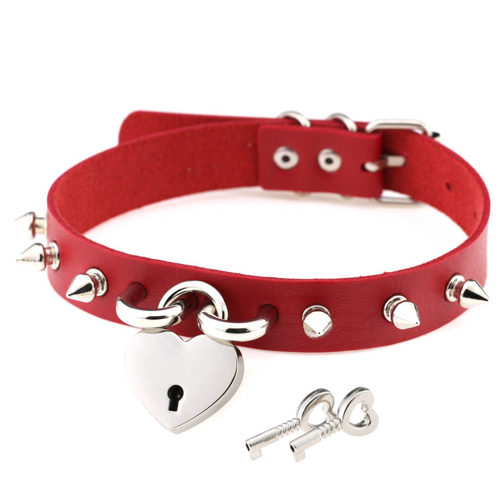 (image for) Studded Heart Lock Pendant Collar