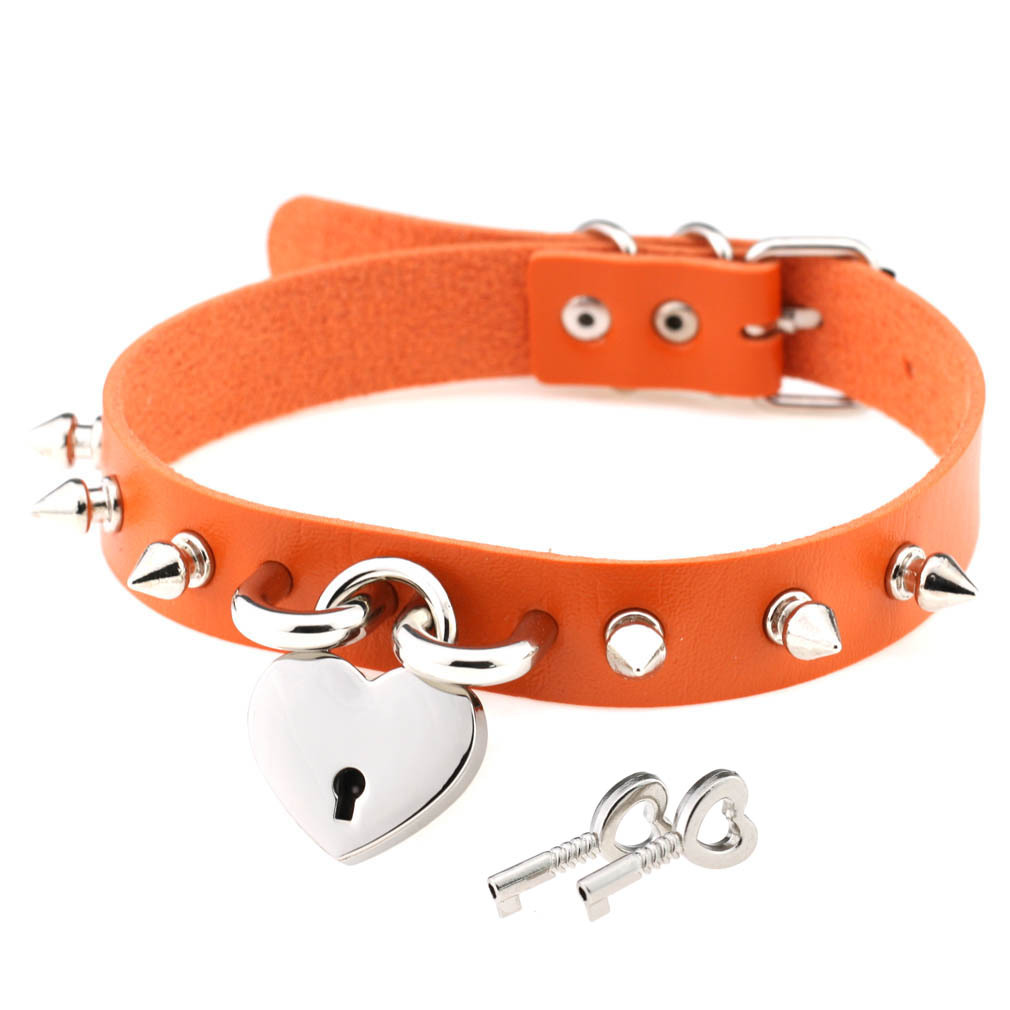 (image for) Studded Heart Lock Pendant Collar