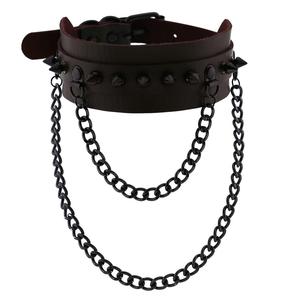 (image for) Rivet Collar With Double Black Chain