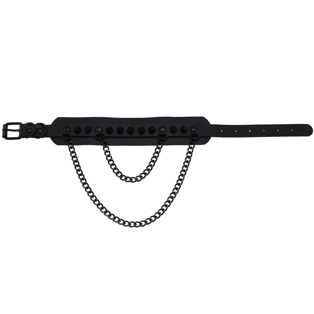 (image for) Rivet Collar With Double Black Chain