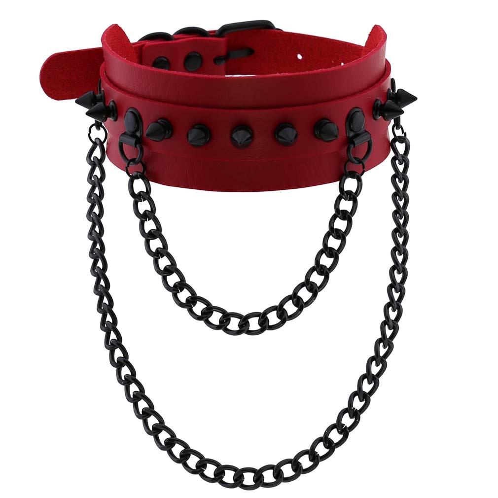 (image for) Rivet Collar With Double Black Chain