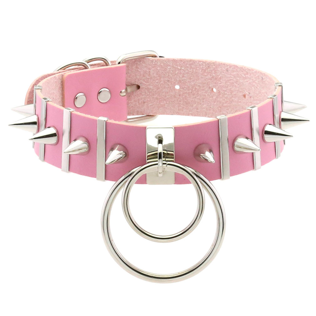 (image for) Spiked Rivet Double Ring Pendant Collar