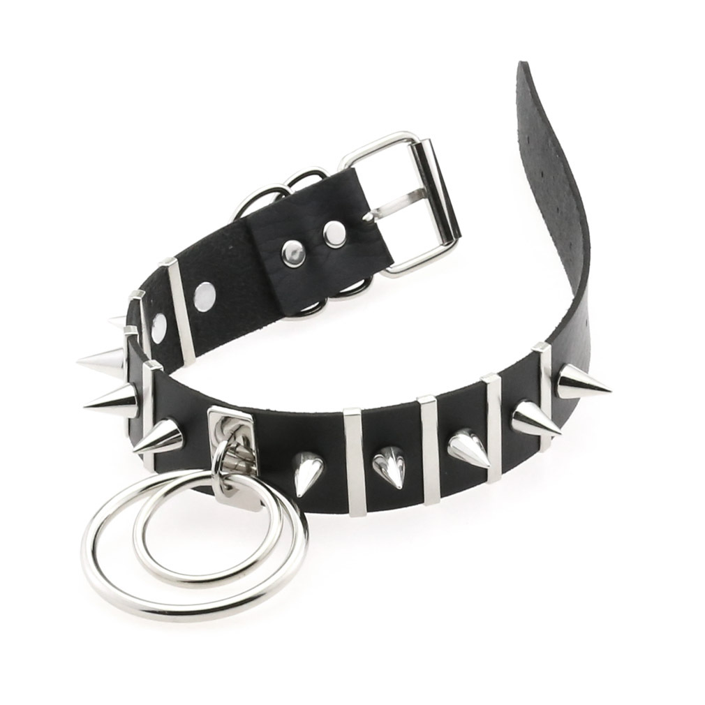 (image for) Spiked Rivet Double Ring Pendant Collar