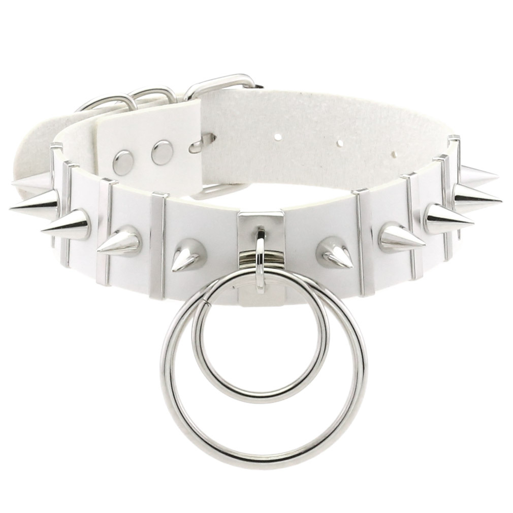 (image for) Spiked Rivet Double Ring Pendant Collar
